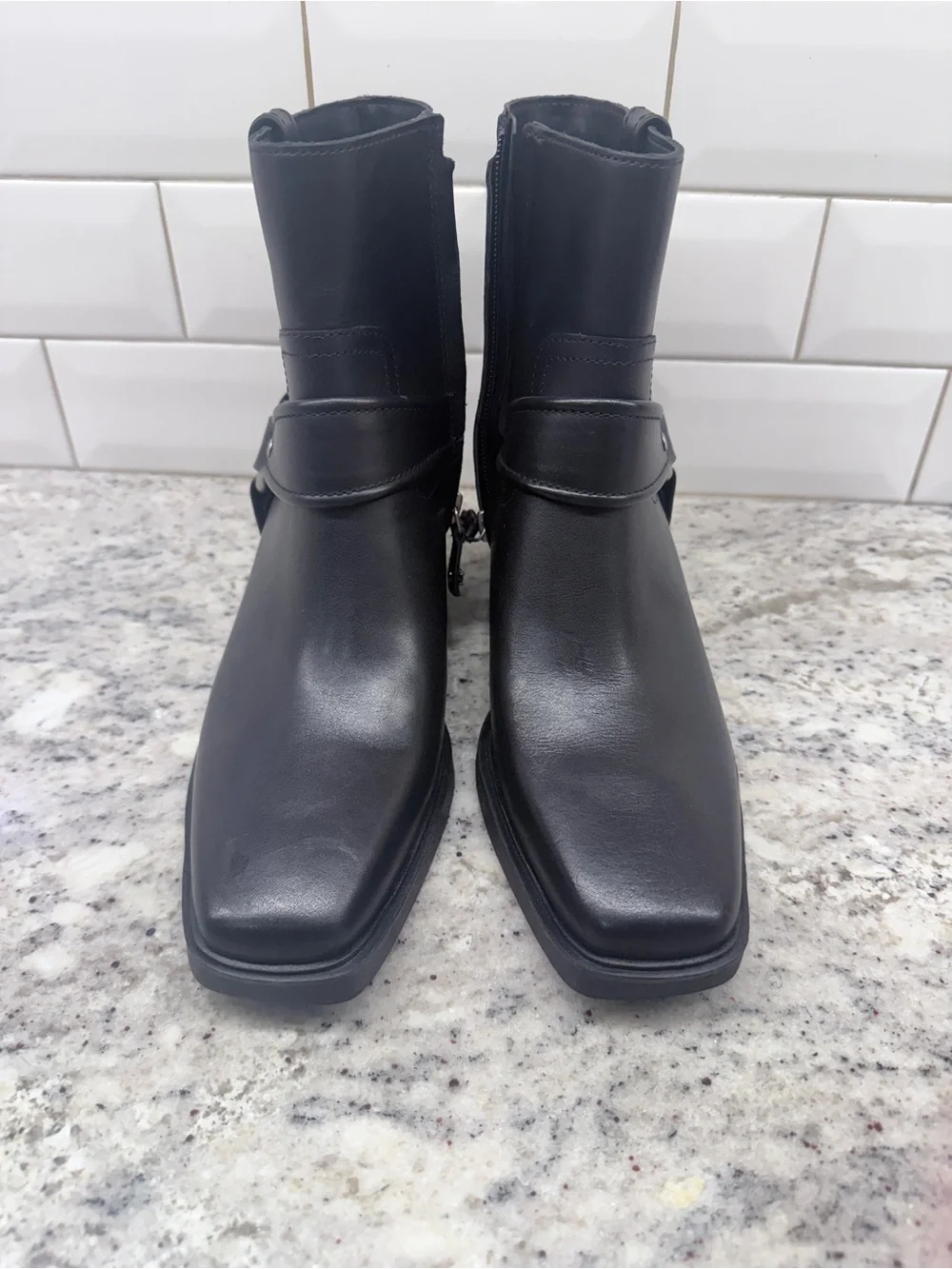 Sam Edelman Black Leather Harness Ankle Boots